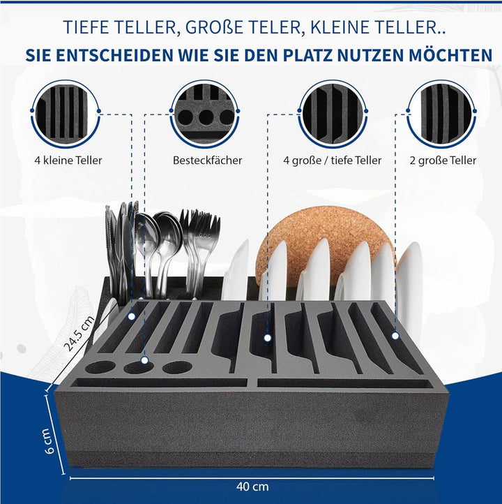 SCHAUMEX® Camping Set - Tellerhalter und Besteckhalter mit Platz für 12 Teller + Tassenhalter XL für