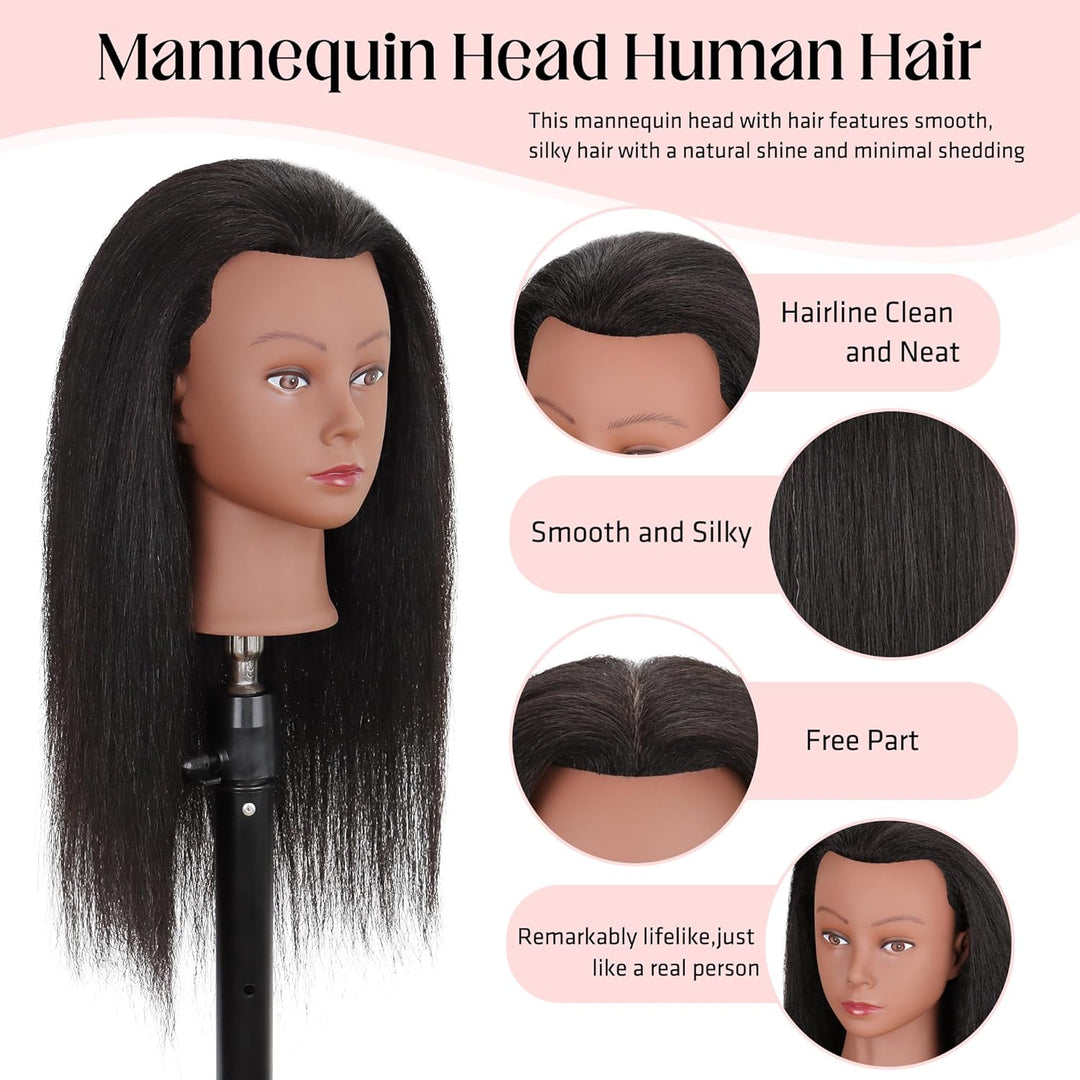 Mannequinkopf, 100% Echthaar, 40,6 cm, Mannequinkopf, Kosmetik-Puppenkopf für Haarstyling, Puppenkop