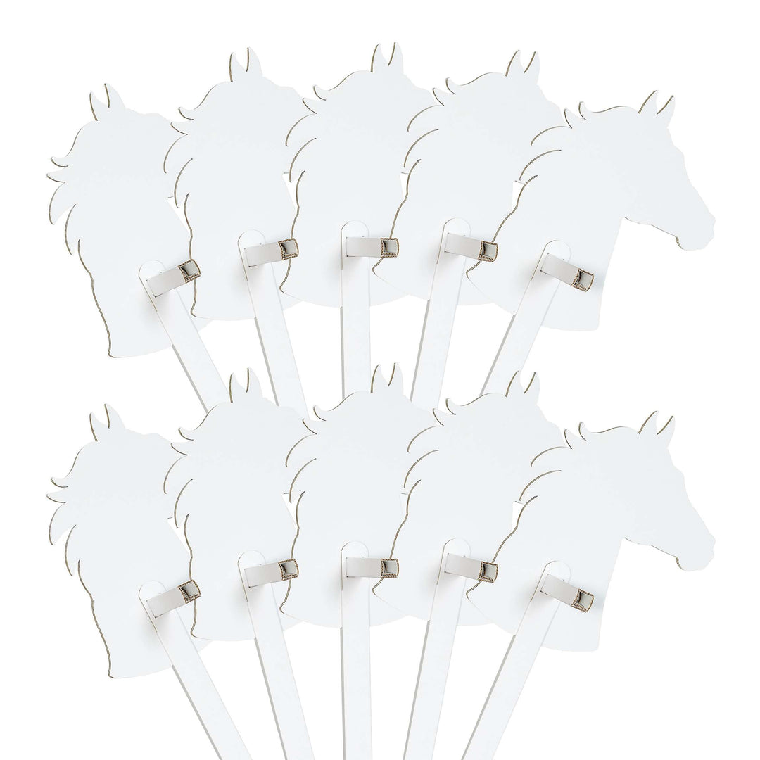Steckenpferde 10er Set aus Pappe 115 x 40 x 25 cm Hobbyhorse Stockpferde - Pferd weiss zum Bemalen u