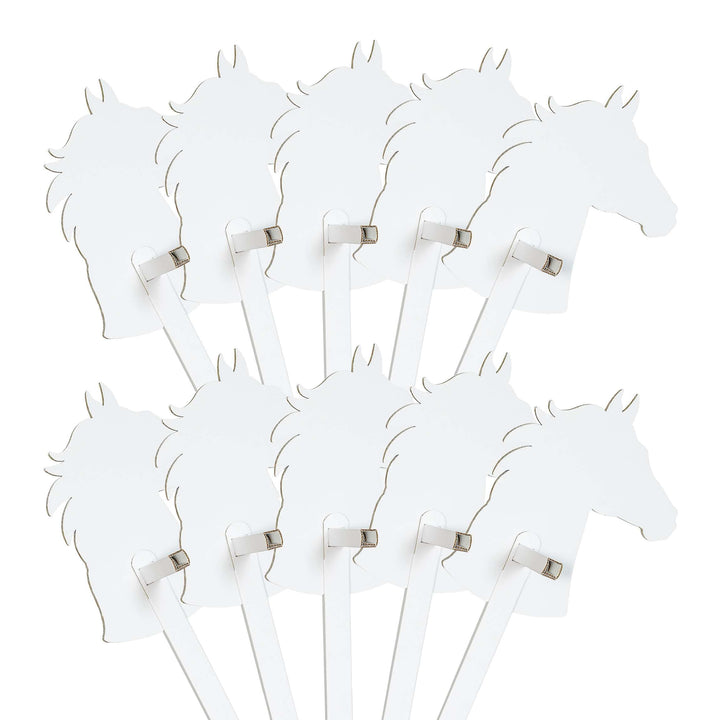 Steckenpferde 10er Set aus Pappe 115 x 40 x 25 cm Hobbyhorse Stockpferde - Pferd weiss zum Bemalen u