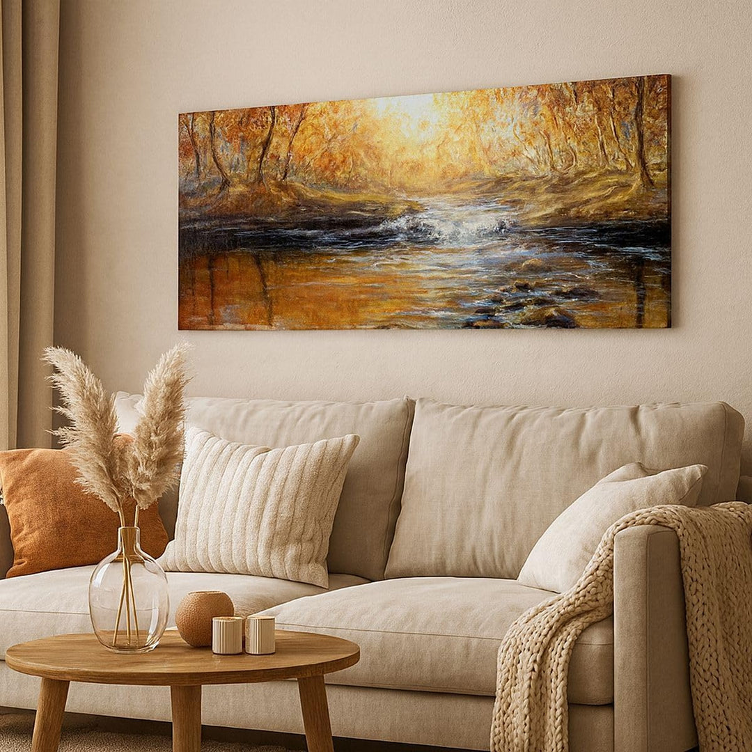 Wandbilder Dekoration Wohnzimmer Bach Park Baum Panorama Bilder auf Leinwand 120x50cm Leinwandbild m