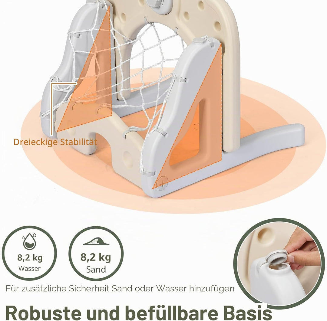HOMASIS 3 in 1 Kinder Basketballkorb Set, multifunktionaler Basketballständer mit Fussballtor &amp; Golf