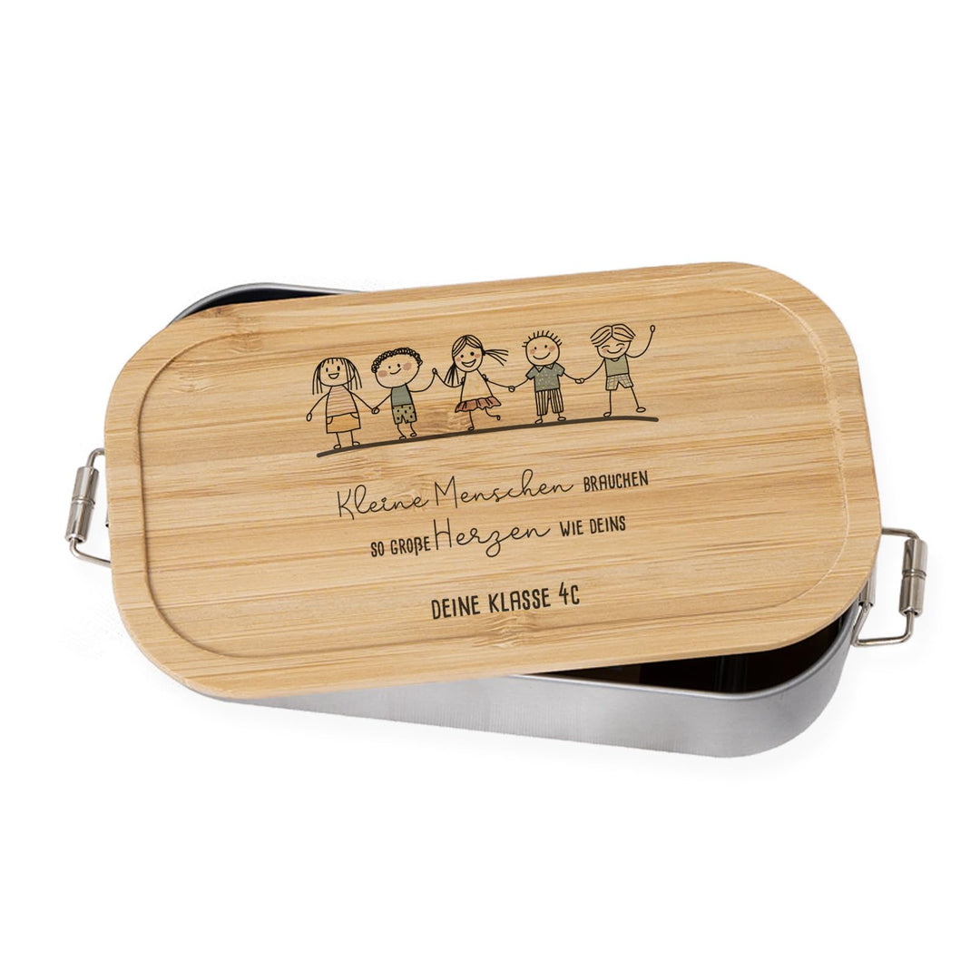Personalisierte Lunchbox für Erzieherin, Lehrerin mit individueller Gravur - Brotdose mit Bambusdeck