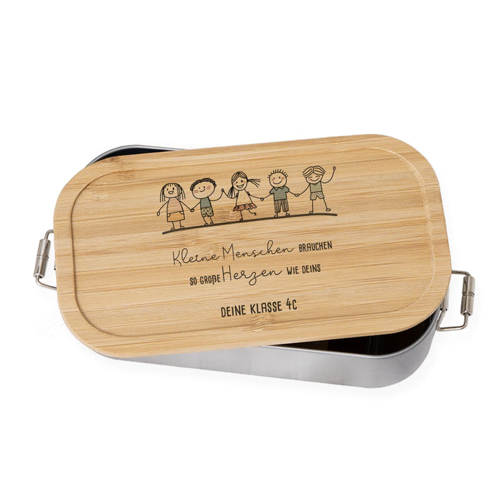 Personalisierte Lunchbox für Erzieherin, Lehrerin mit individueller Gravur - Brotdose mit Bambusdeck