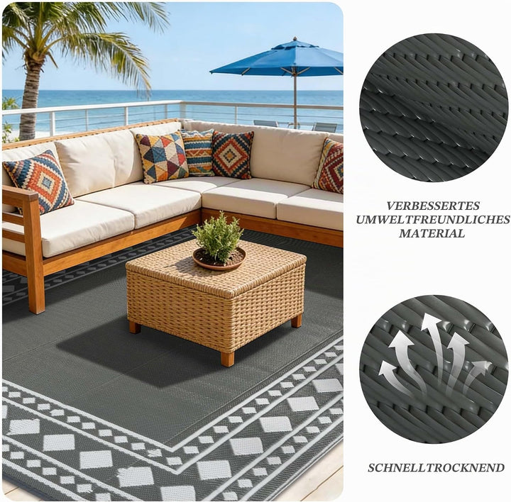Homcomodar Outdoor Teppich Wetterfest 150x245cm Wendbarer Balkon Teppich Wasserdurchlässig Vorzeltte