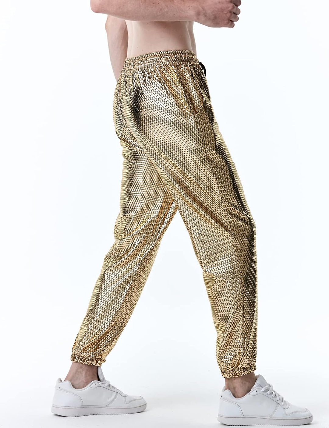 LucMatton Herren-Jogginghose, metallisch, glänzend, Disco-Party, elastische Hose M Gold-a, M Gold-a