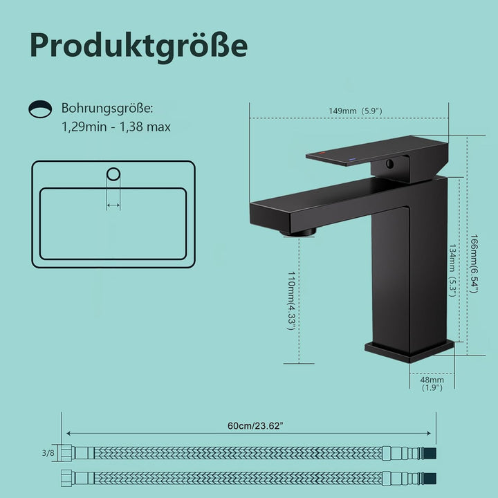BuntHaus Wasserhahn Bad Schwarz, Waschbecken Armaturen Auslaufhöhe 119 mm, Armaturen Bad Einhebelmis