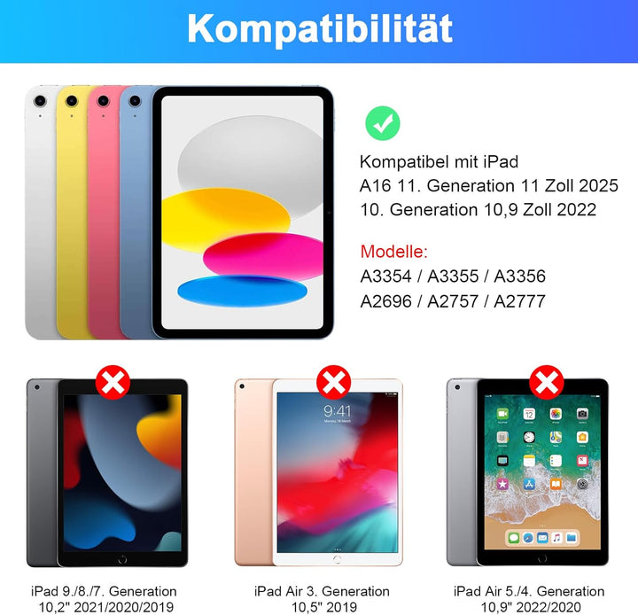 SOPPY Hülle mit Tastatur für iPad A16 11 Gen. 2025(A3354/A3355/A3356), 10,9 Zoll iPad 10 Gen. 2022(A