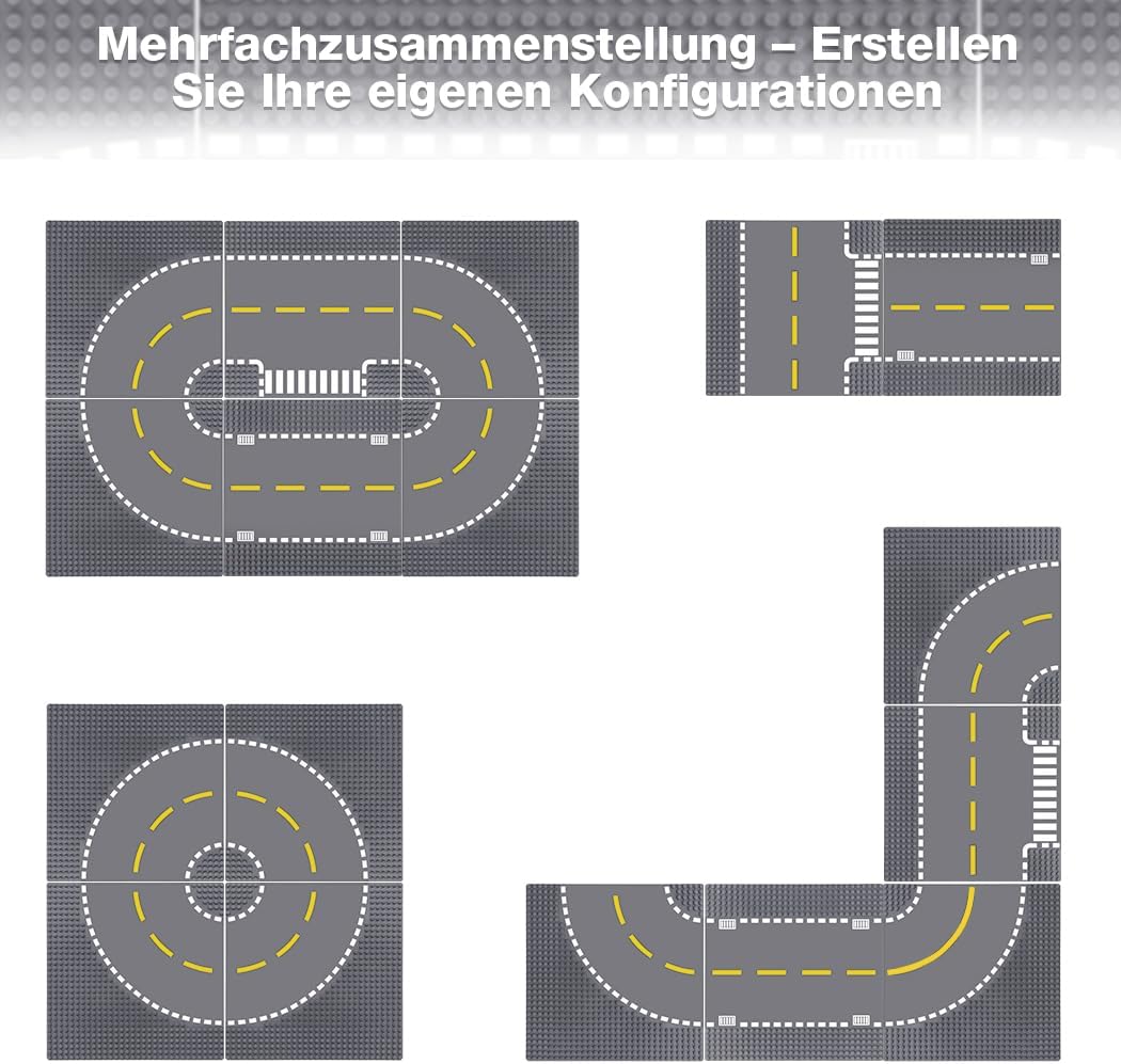 Lekebaby 6 Platten-Set Stadt Gerade Strassen Grundplatte, 25.5 * 25.5cm Städte Strassenplatten 100%