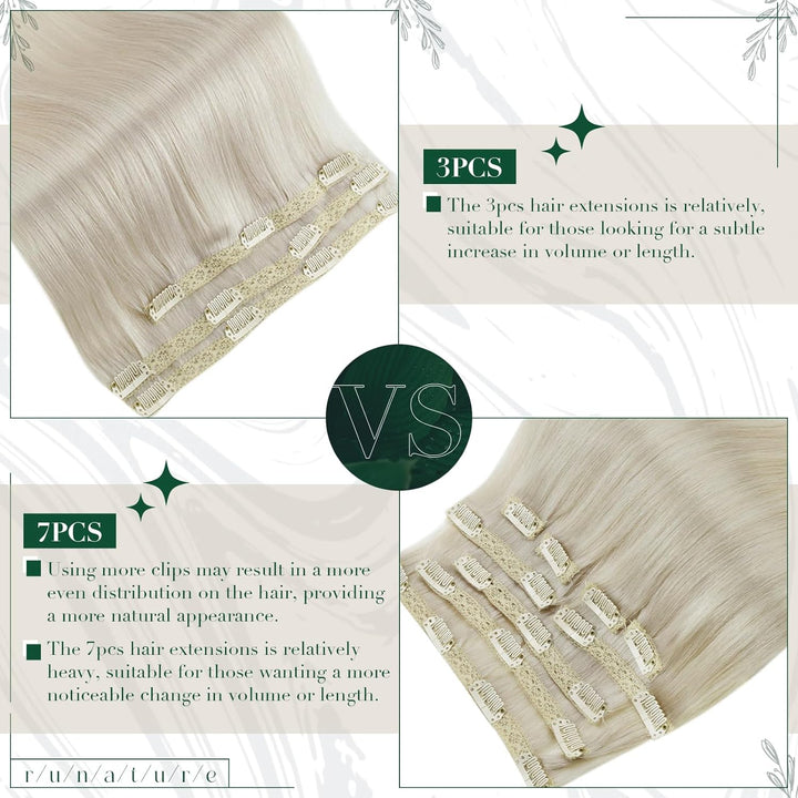 RUNATURE Clip in Extensions Echthaar Blond Remy Echthaar Extensions Clip in Weisse Blondine Haarverl
