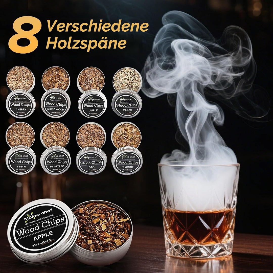 Whisky Smoker Set, whiskey smoker, 8 Holzchips, 3 Edelstahl-Whiskysteinen, Bar Zubehör, Geschenk für