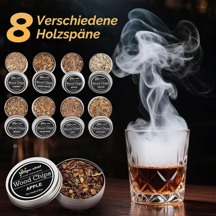 Whisky Smoker Set, whiskey smoker, 8 Holzchips, 3 Edelstahl-Whiskysteinen, Bar Zubehör, Geschenk für