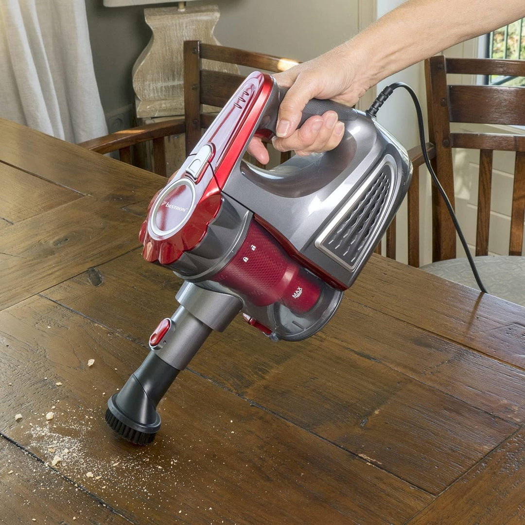 Bestron Beutelloser Handstaubsauger mit Stab, Aktionsradius: 6,5 m, Kapazität: 0,6 l, 600 Watt, Rot/