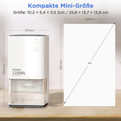 Luftentfeuchter Elektrischer,EasyAcc 1200ml Entfeuchter Klein Leise Tragbarer Mini Raumentfeuchter A