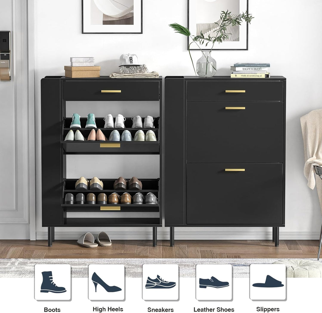 Schuhschrank mit 2 Flip-Schubladen, Schuhkipper, Schuhregal mit Schublade, Schuhaufbewahrung, Trennw