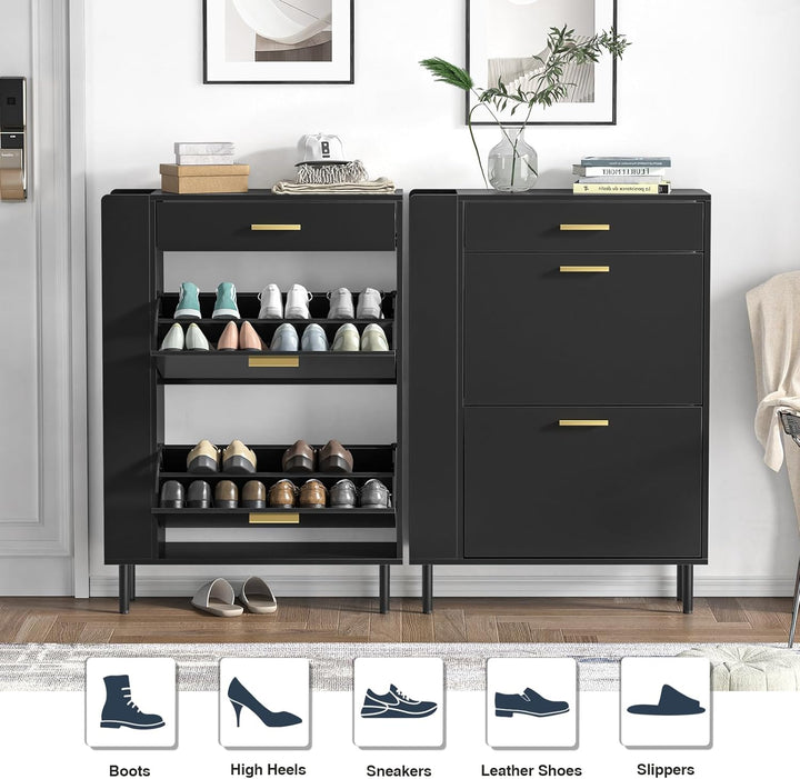 Schuhschrank mit 2 Flip-Schubladen, Schuhkipper, Schuhregal mit Schublade, Schuhaufbewahrung, Trennw