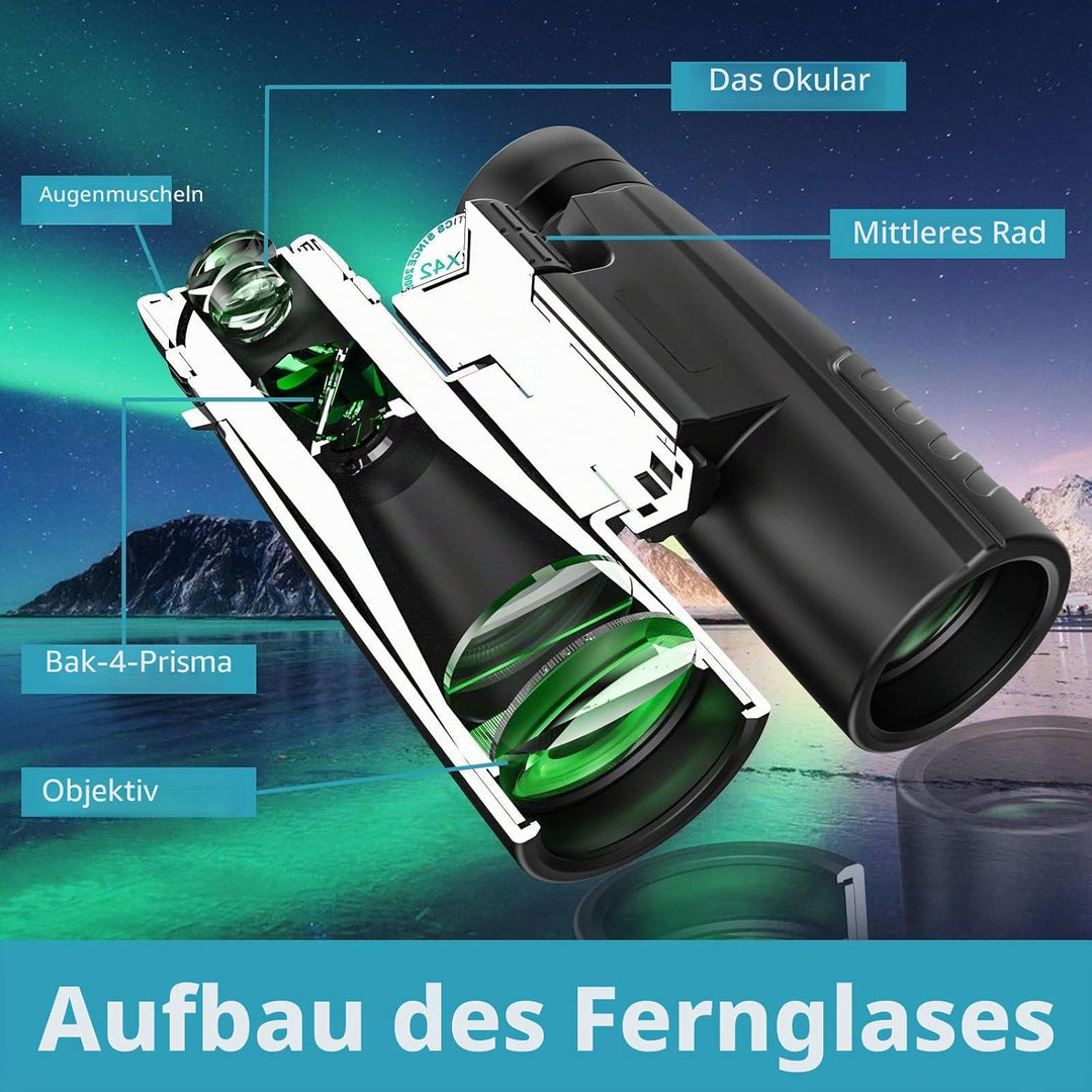 Fernglas 12x42, ferngläser für Erwachsene mit Heller und sauberer Sicht,BAK4 HD Prisma + FMC Objekti