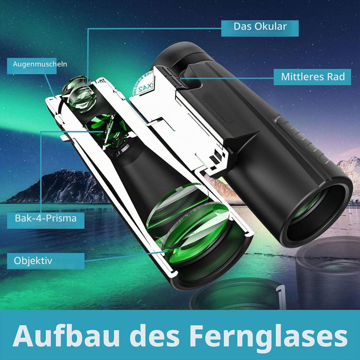 Fernglas 12x42, ferngläser für Erwachsene mit Heller und sauberer Sicht,BAK4 HD Prisma + FMC Objekti