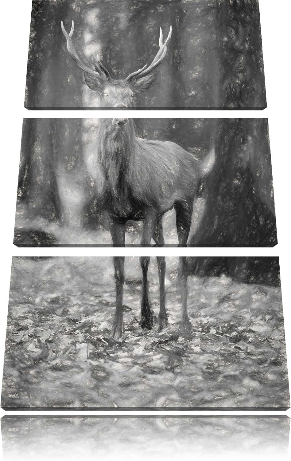 Pixxprint Schöner Hirsch im Wald als Leinwandbild/Grösse: 3 Teilig (120x80) cm/Wandbild/Kunstdruck/f