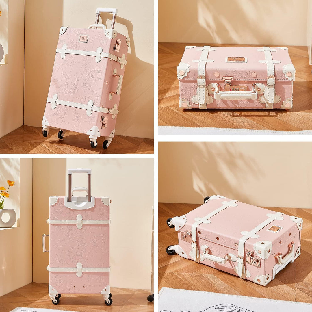 Unitravel Vintage Koffer Set 2 Teilig, Retro PU-Leder Handgepäck Koffer mit Kosmetikkoffer, Geprägte