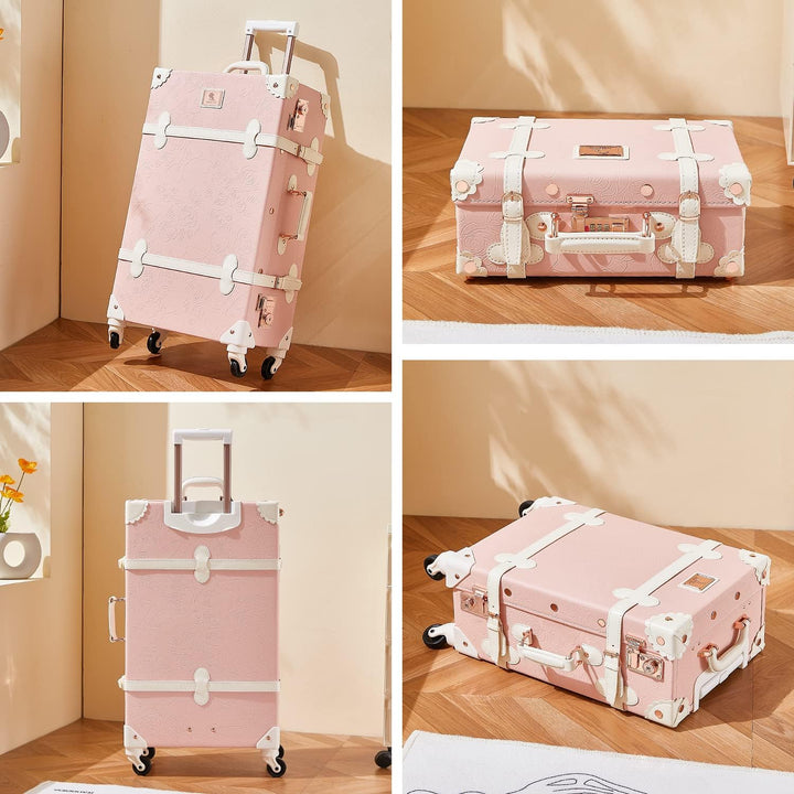 Unitravel Vintage Koffer Set 2 Teilig, Retro PU-Leder Handgepäck Koffer mit Kosmetikkoffer, Geprägte