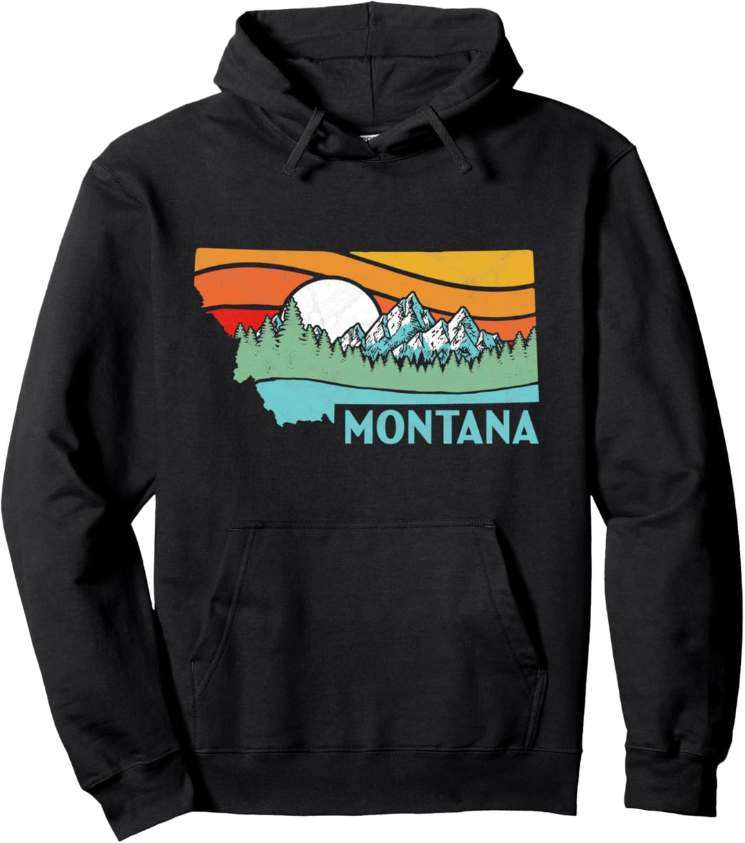 Montana Outdoors Retro Mountains & Nature Artistic Graphic Pullover Hoodie