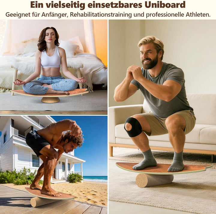 Balance Board Erwachsene aus Holz - Stabilitätstrainer mit rutschfester Oberfläche | inklusive Rolle