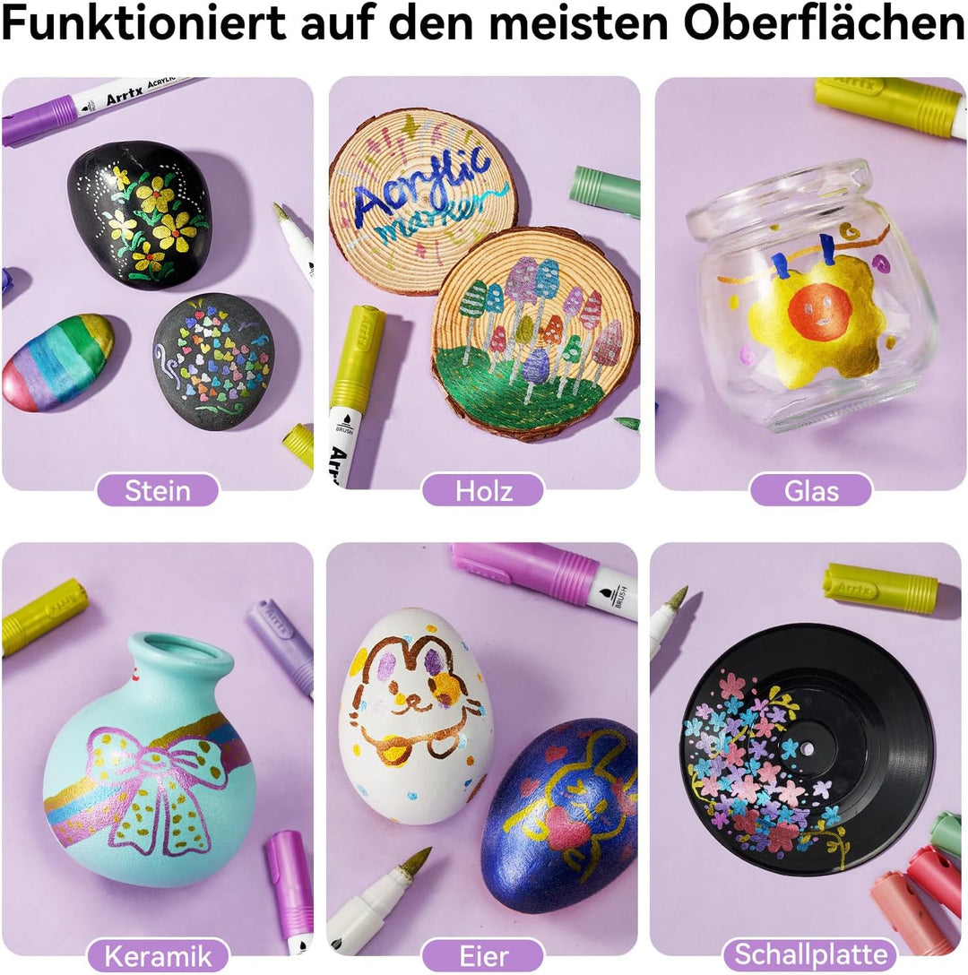 Arrtx Metallic-Acrylfarbstifte, 30 Farben wasserfeste Acrylmarker zum Bemalen von Steinen, Keramik,