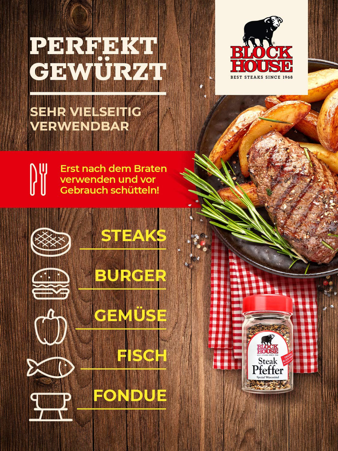 Block House Steak Pfeffer 3x 50g Gewürzmischung im Glas – in Restaurantqualität 50 g (3er Pack), 50