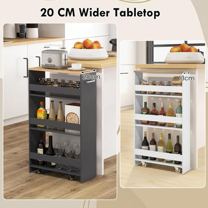 FANTASK Nischenregal 20 cm Breit, 47,5 x 20 x 80,5 cm, schmal Küchenregal mit Griff & Geländern, Bad