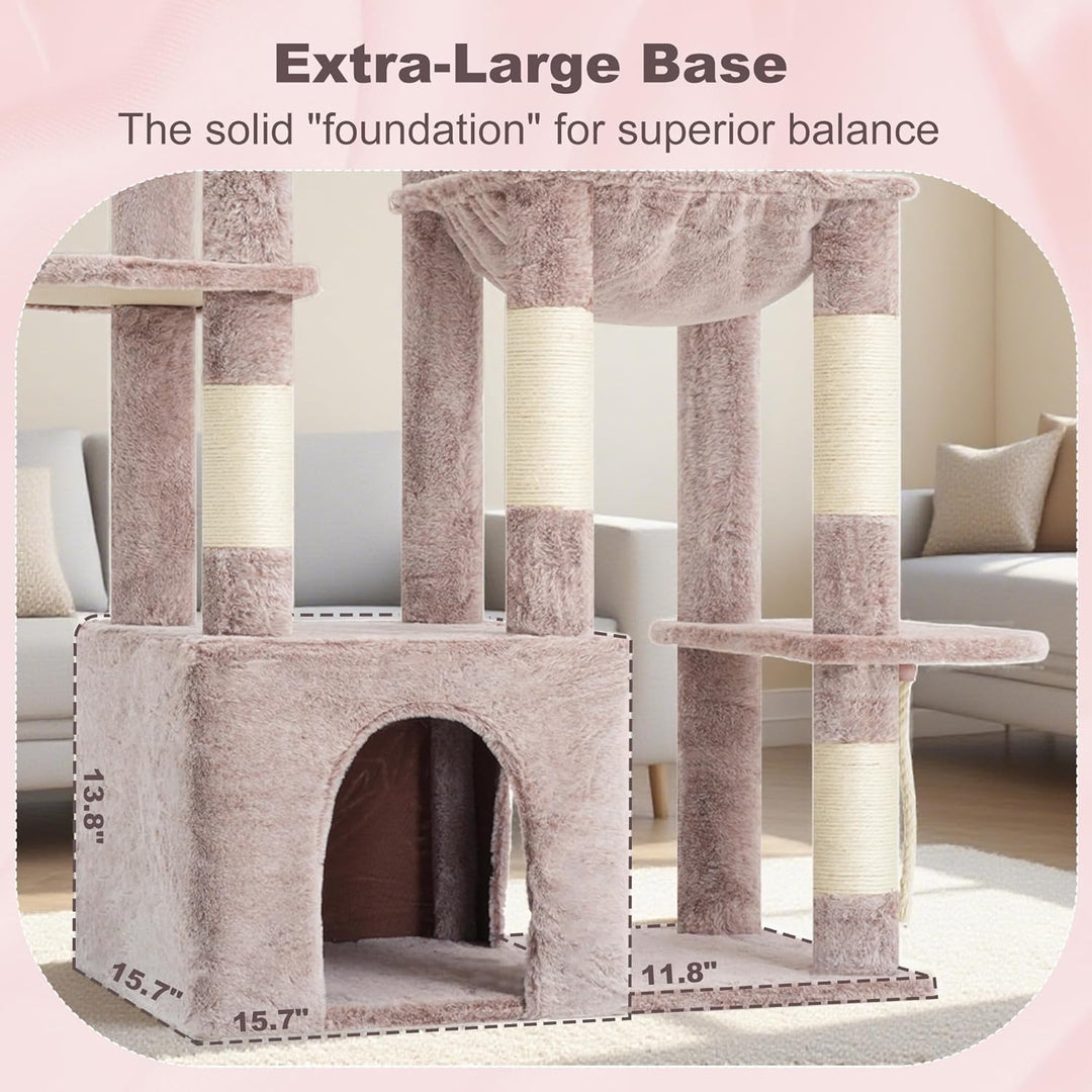 Heybly Kratzbaum 120cm - Grosser Katzenbaum für Erwachsene Katzen mit XL-Basis, Katzenwohnung mit Me