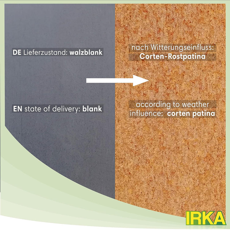 IRKA Rasenkantenband Cortenstahl Garten 15cm x 20m x 1mm | Cortenstahl Rasenkante Rost mit Versteifu