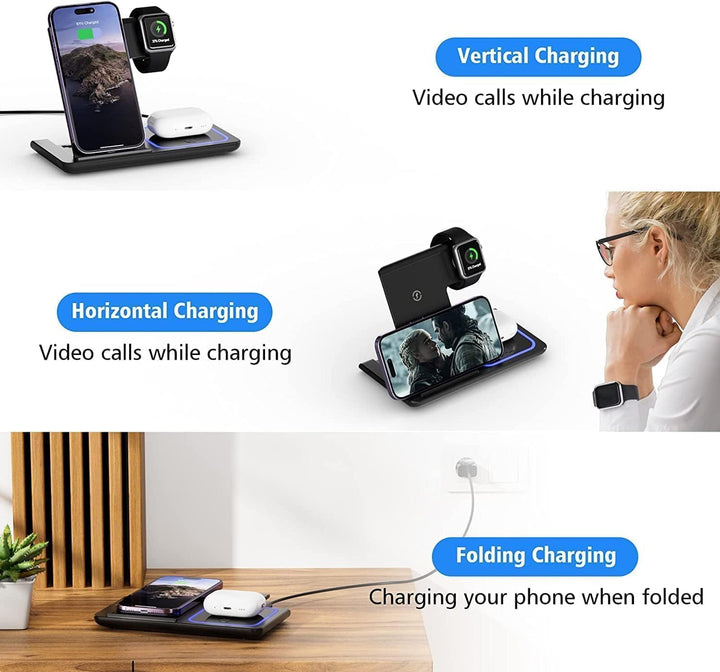 Kabelloses Ladegerät,Wireless Charger,3 in 1 Kabellose Ladestation, Schneller Kabelloser Ladeständer