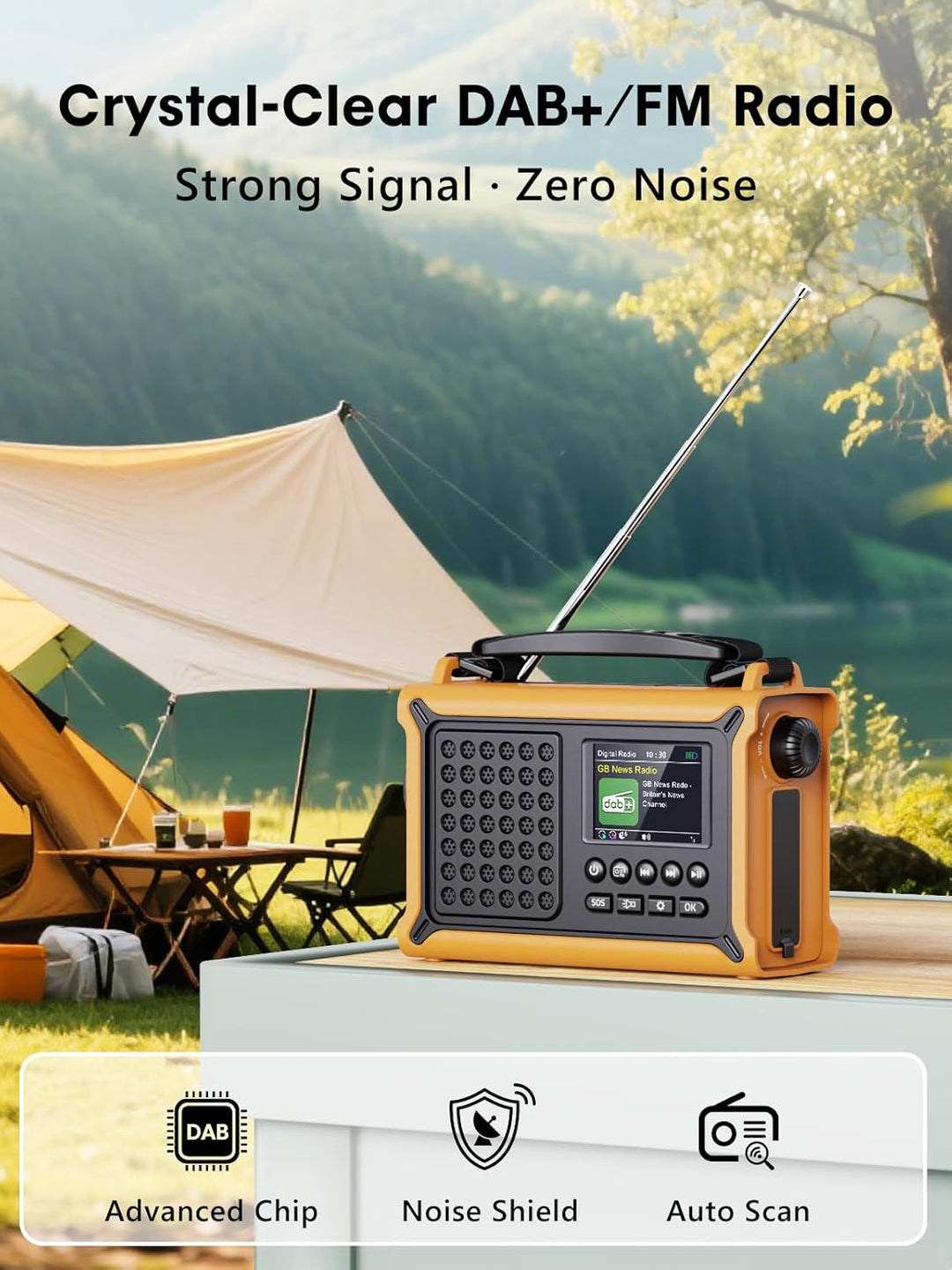 ROCAM DAB+/UKW Radio mit Bluetooth, 12000mAh Kurbelradio mit 8500mm² Solarpanel & 650mA Kurbel, Trag