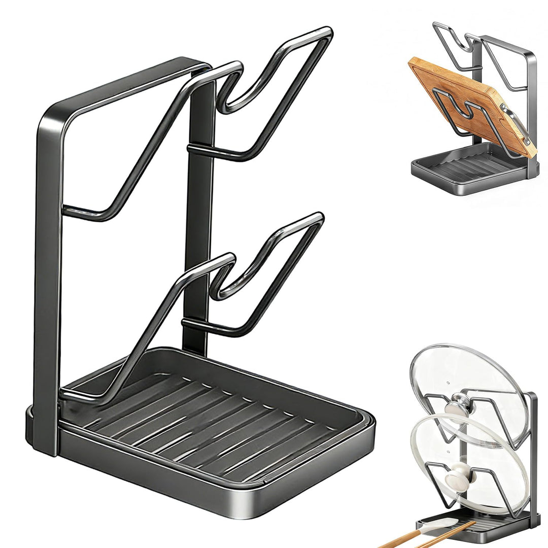 Dandin Topfdeckelhalter, Topfhalter Löffelablage Küche, Topfdeckelhalter Küchenutensilien, 2-in-1-De