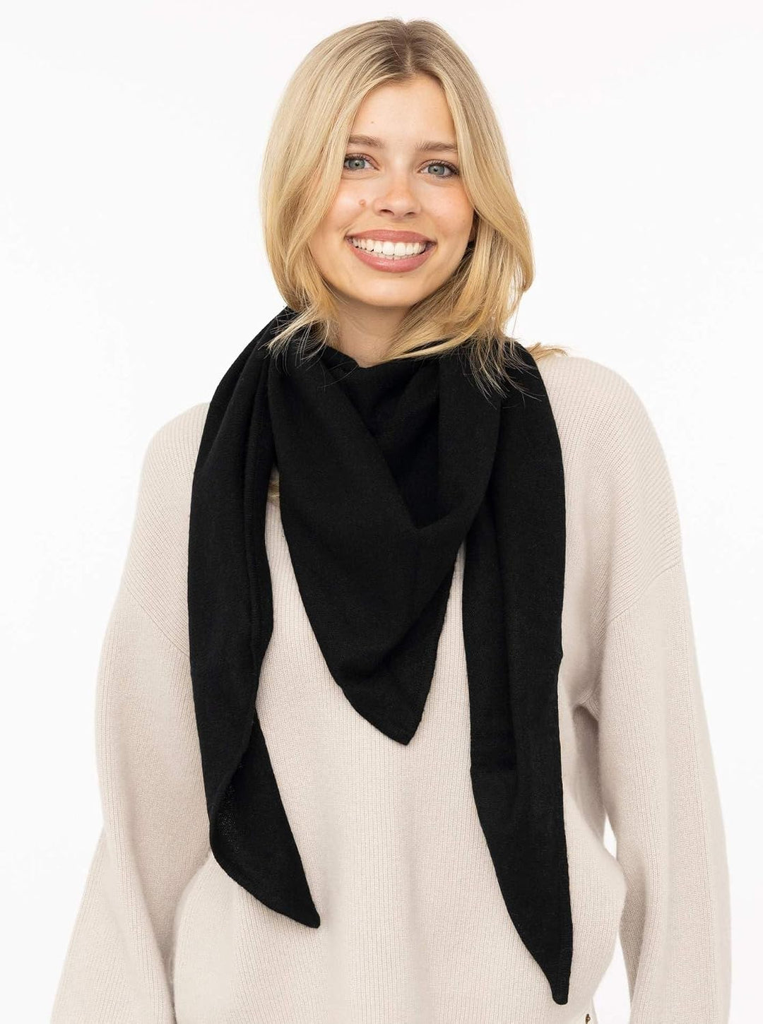 Zwillingsherz Damen Dreieckstuch Uni aus 100% Kaschmir Winter-Schal (1er Pack) Einheitsgrösse Schwar
