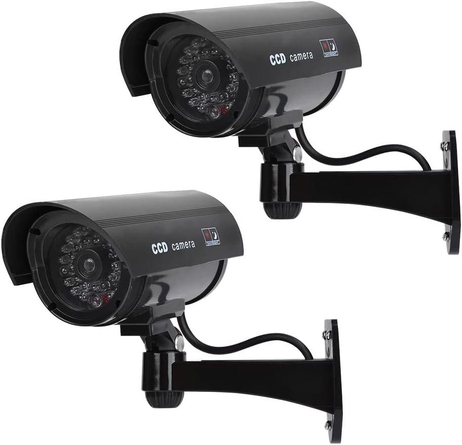DODUOS 2 Stück Kamera Atrappe Aussen mit LED-Licht, Fake Kamera, Überwachungskamera Attrappe, Dummy