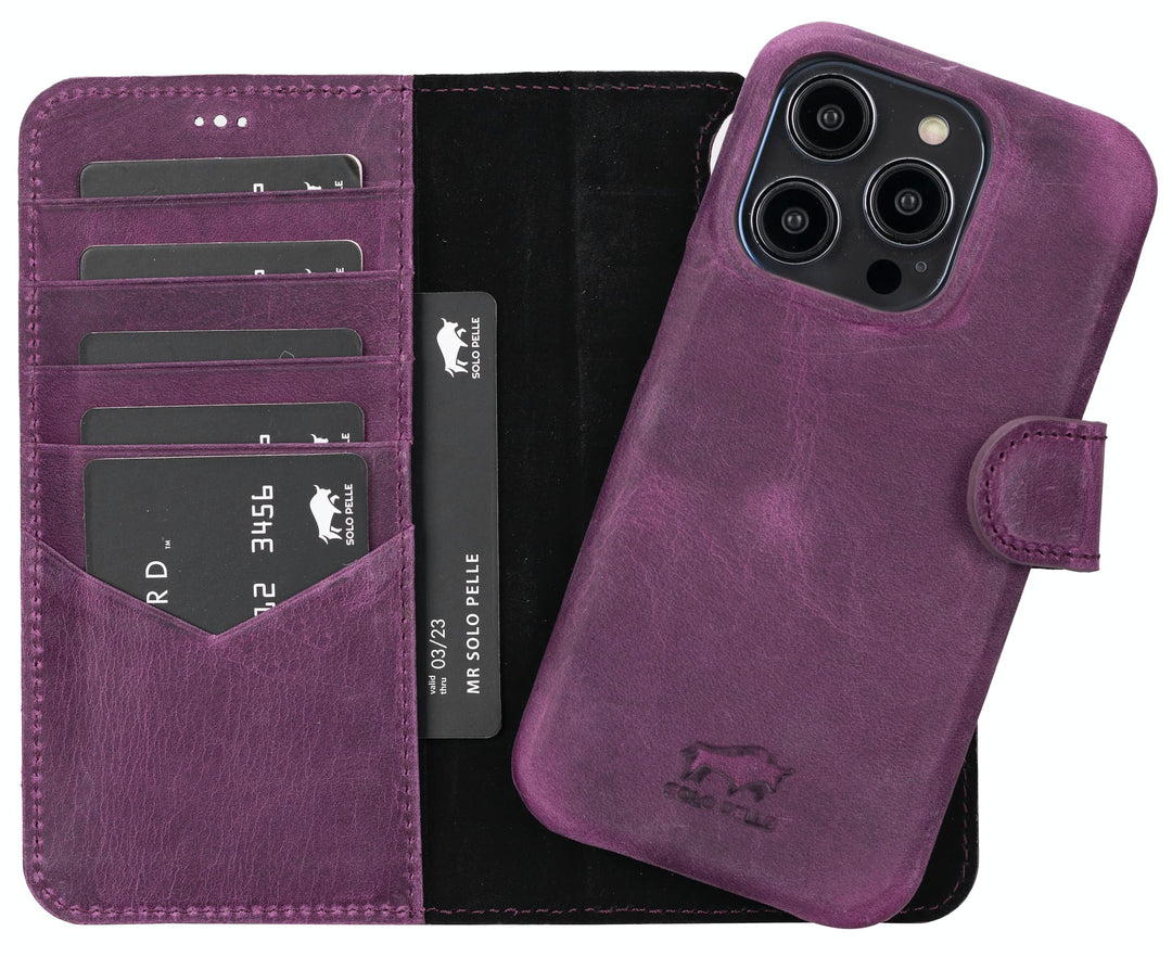 Solo Pelle Lederhülle kompatibel für iPhone 14 Pro in 6.1 Zoll abnehmbare Hülle (2in1) inkl. Kartenf