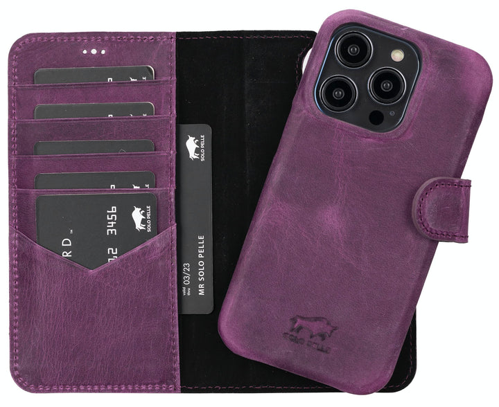 Solo Pelle Lederhülle kompatibel für iPhone 14 Pro in 6.1 Zoll abnehmbare Hülle (2in1) inkl. Kartenf