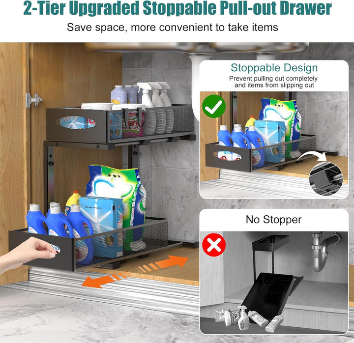 Housolution Spülschrank Organizer, 2 Etagen Metall Ausziehbares Unter Waschbecken Regal mit Schiebes