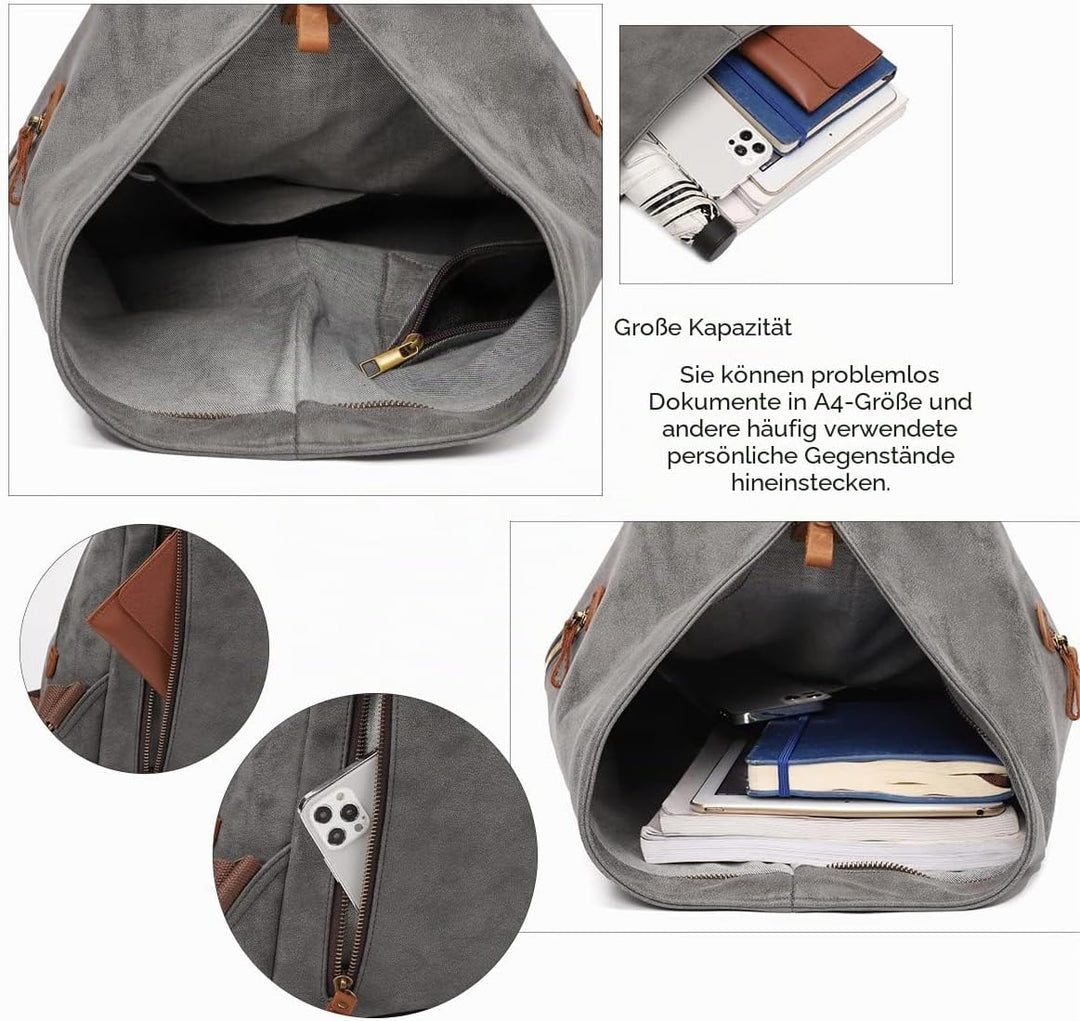 Retro Segeltuch Rucksack PU Vintage Rucksäcke PU Leder Daypack Reisetasche Schulterrucksack für Herr