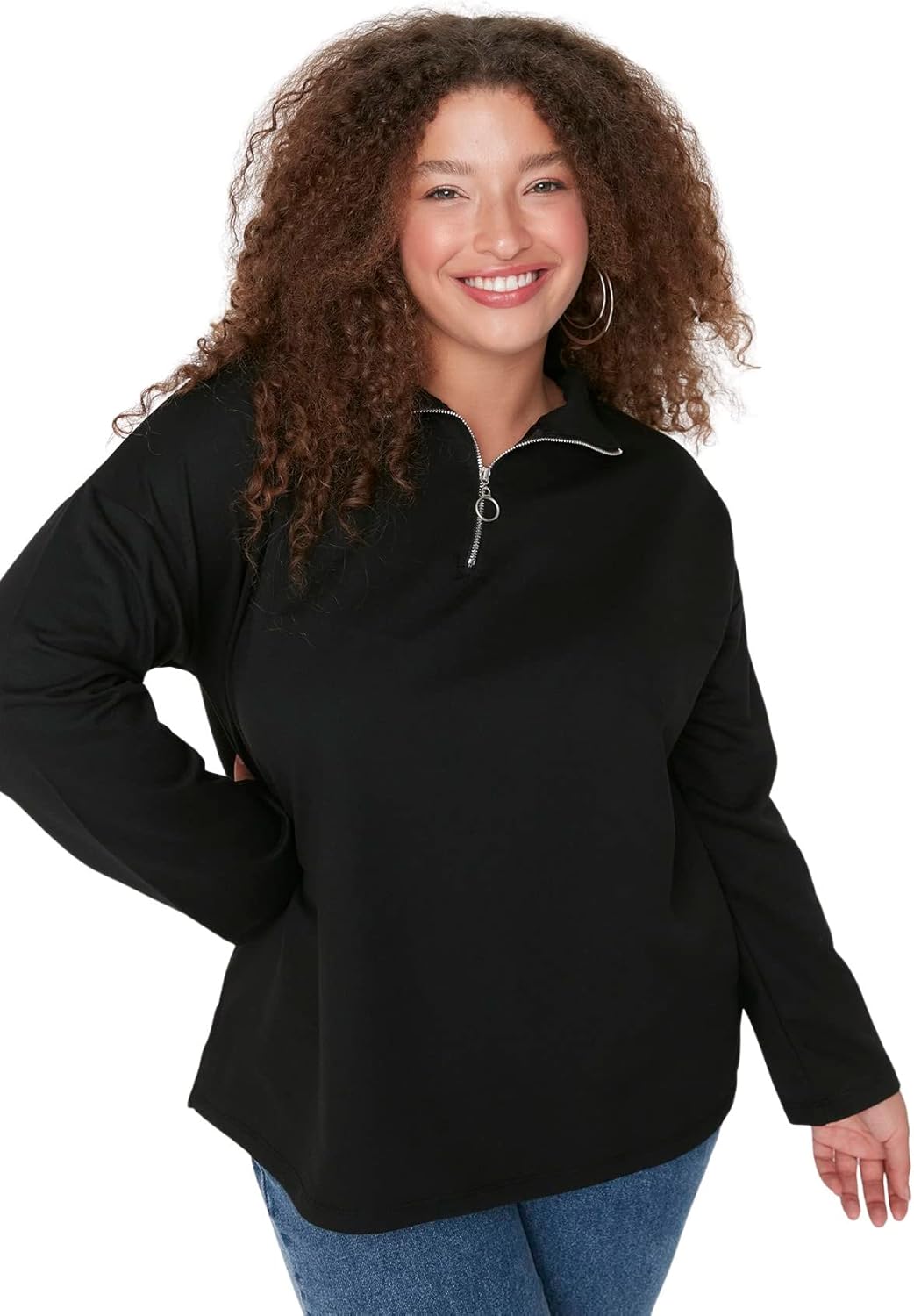 TRENDYOL Damen Sweatshirt XXL Schwarz, XXL Schwarz