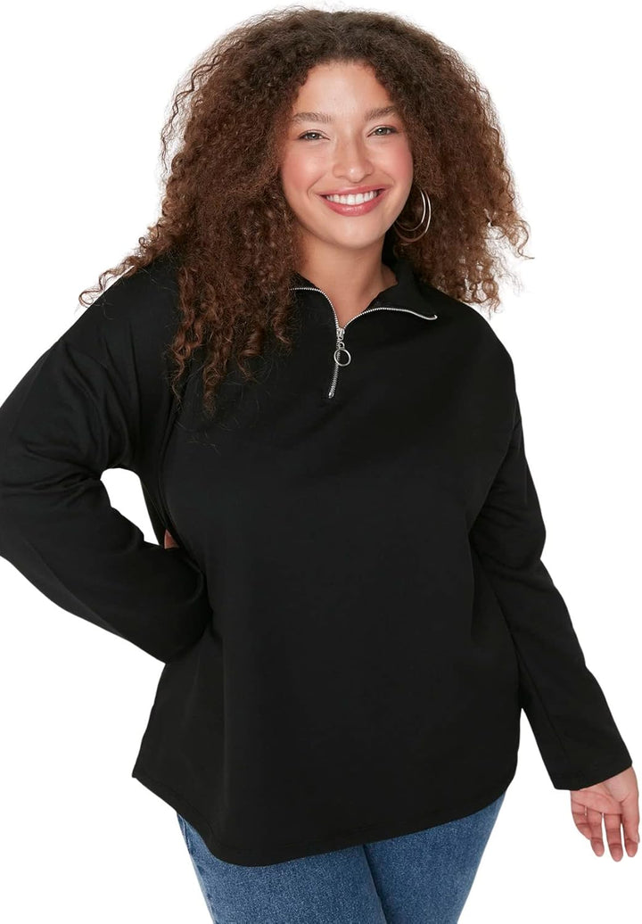 TRENDYOL Damen Sweatshirt XXL Schwarz, XXL Schwarz