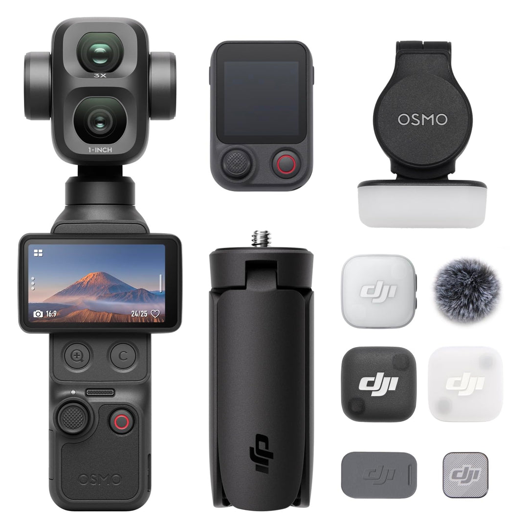 DJI Osmo Pocket 4P Vlog Combo, Vlog-Kamera mit Dual-Objektiv, kinoreifes 4K | 3× optischer Zoom, 4K/