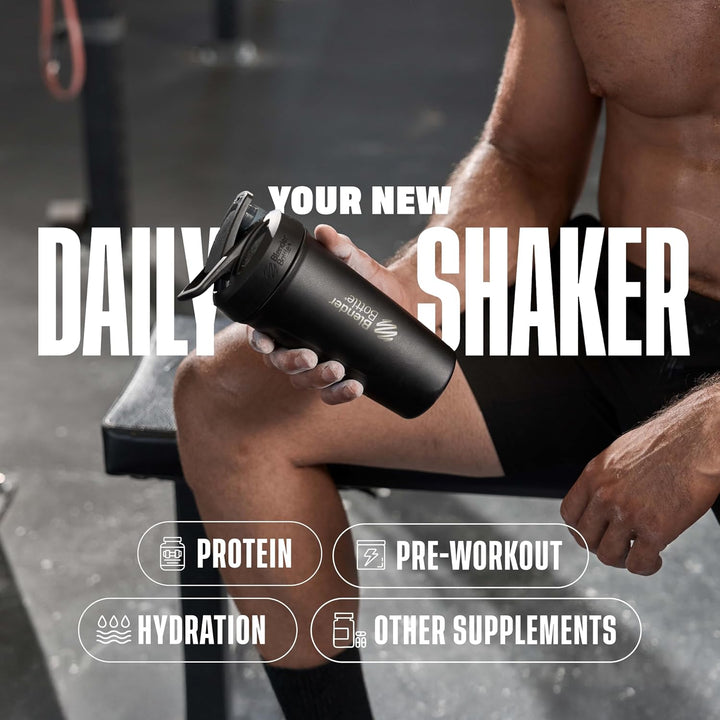 BlenderBottle Strada - Edelstahl Trinkflasche, Thermoflasche mit BlenderBall, Protein Shaker und Fit