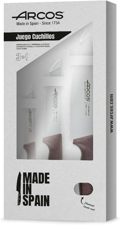 Arcos 818045 Niza - Küchenmesser-Set 3 Stück (Gemüse + Küche + Koch) - Farbe Metallic rot Estandar R