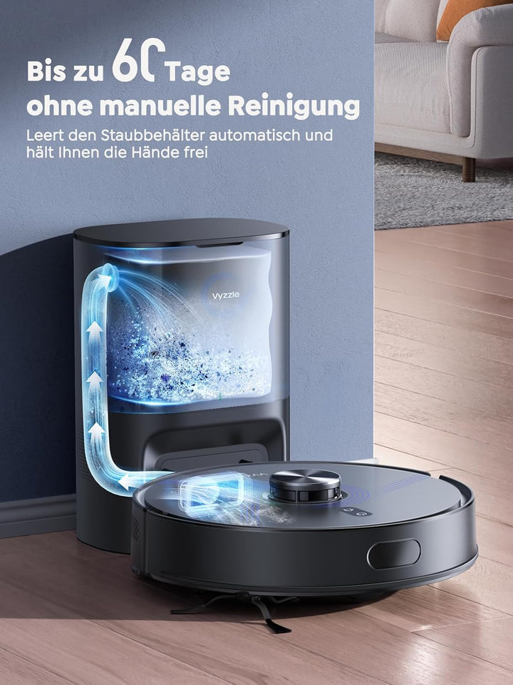 Vyzzle Saugroboter mit Wischfunktion 5500 Pa, Saugroboter mit Absaugstation 3.5L, Staubsauger Robote