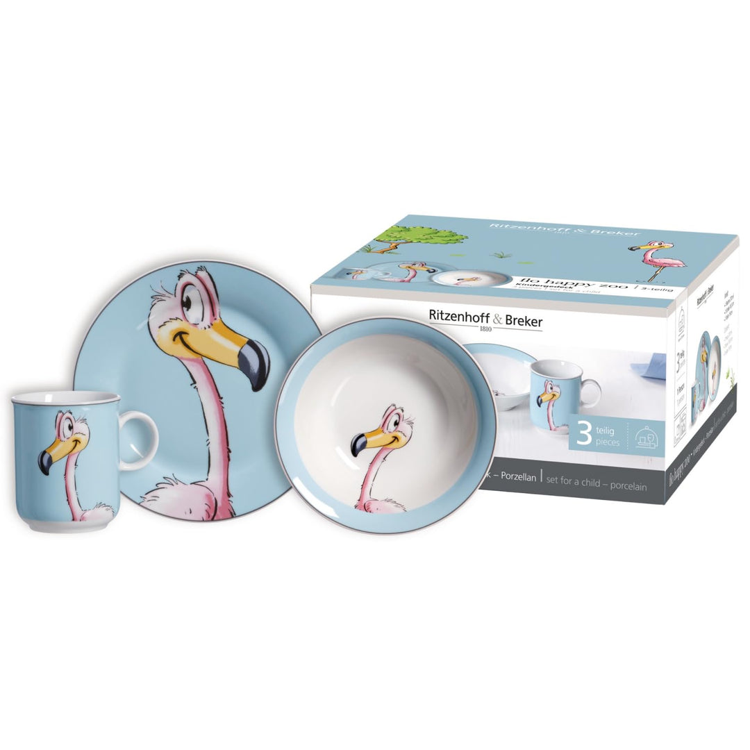 Ritzenhoff & Breker Kindergeschirr-Set Happy Zoo, Flo, 3-teilig, Flamingo Flamingo Flo, Flamingo Flo