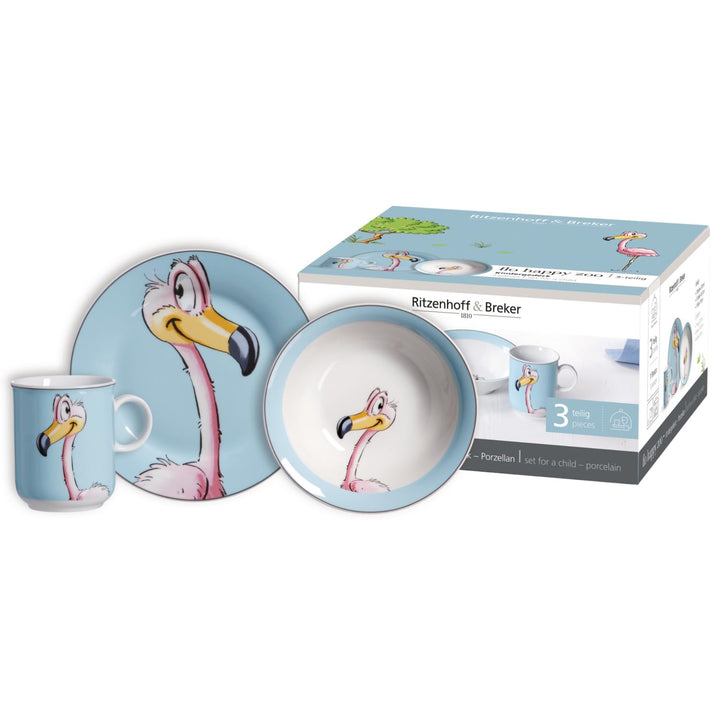 Ritzenhoff & Breker Kindergeschirr-Set Happy Zoo, Flo, 3-teilig, Flamingo Flamingo Flo, Flamingo Flo