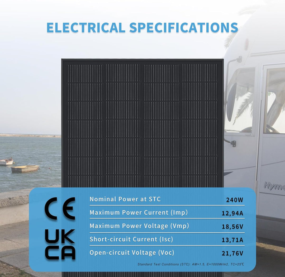 240 W Monokristallines Solarpanel Schwarz für Balkon, Garten, Wohnmobil, Boot, Anhänger 240W, 240W
